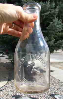 rare! EMB QT old WINNEMUCCA NEVADA / LAZY T RANCH milk bottle TALLMAN Dairy