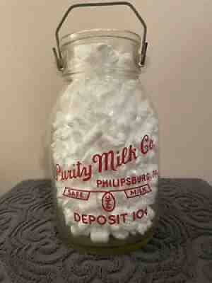 Rare Wide Mouth Gallon Purity Milk Co. Philipsburg, PA Milk Bottle