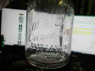 Michigan State College East Lansing, Mich. TREP Milk Bottle Round Embossed Pint