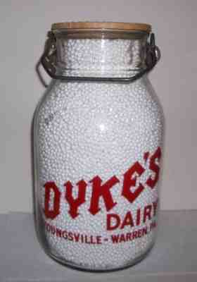 Dyke's Dairy Youngsville Warren PA. Pyro Wide Mouth Gallon Deposit 15 cents