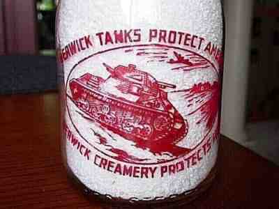 TRPQ Quart WWII 1941 CLEWELL Berwick PENNSYLVANIA dairy PA. milk bottle WAR TANK