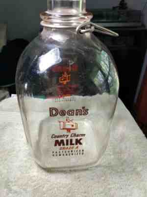 DEAN'S COUNTRY CHARM GLASS MILK JUG BOTTLES 1 ONE GALLON NICE!