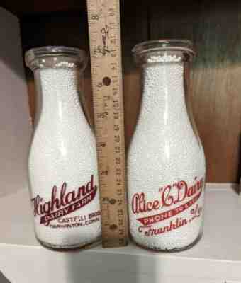 Antique/Vintage Glass Milk Bottles Harwinton Conn. Franklin La. Good condition