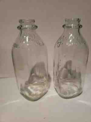 Welsh Farms - Lot of 2 Square One Quart Milk Bottles - Long Valley, NJ