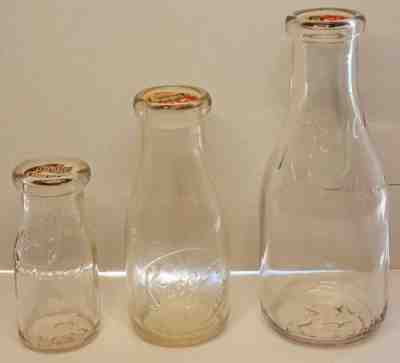 Vintage Kroger Embossed 1/2 Pint 1 Pint 1 Qt Milk Bottles Grand Rapids Michigan