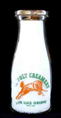 CAL POLY CREAMERY Pyro 1/3 QT Milk Bottle SAN LUIS OBISPO CA CAL California