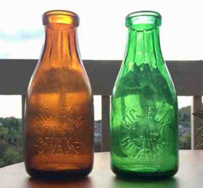 Big Elm Dairy Green Amber Milk Bottles One Quart Buffalo New York