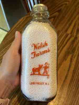 Welsh Farms Long Valley NJ Orange Square Quart Milk/Dairy Bottle