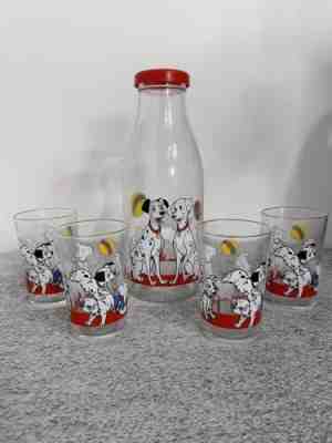 Vintage Disney La Parfait Milk Bottle & Glasses - Retro France 101 Dalmatians