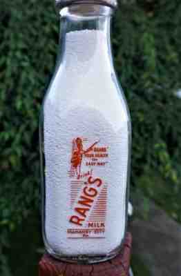 Nice 2 color Rang's Dairy quart milk bottle from Mahanoy City, PA