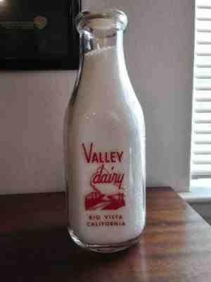 Tall Square Red Quart Valley Dairy Milk Bottle Rio Vista California