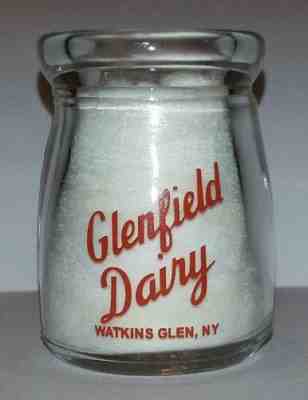 Very Nice Glenfield Dairy 1/2 oz. Glass Creamer Bottle Watkins Glen, N Y