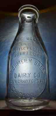 MILK BOTTLE VINTAGE LOHMEIER BROS DAIRY CO CHICAGO ILLINOIS 515 N. CRAWFORD AVE