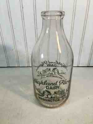 Vintage One Gallon Glass Dairy Bottle Highland Farms Washington Dc Nice