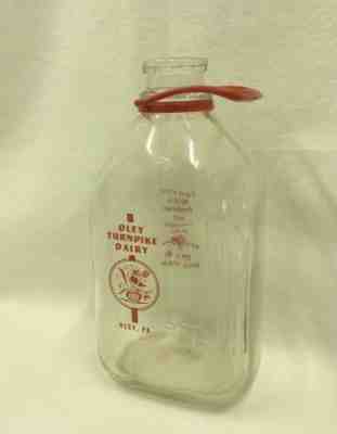 Rare Vintage Oley Turnpike Dairy Farm Oley PA Half Gallon Milk Bottle Glass