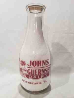 RARE Pennsylvania Milk Bottle, John's Guernsey Dairy, Gettysburg, PA