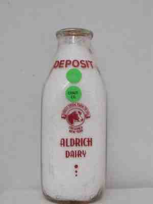 SSPQ Milk Bottle Aldrich Dairy Farm Fredonia NY CHAUTAUQUA COUNTY GLASS OF MILK