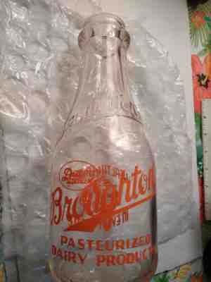 Marietta,Ohio Broughtons milk bottle,embossed and orange pyro on two sides.