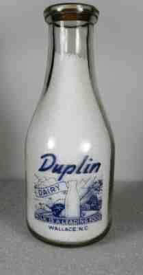 *RARE* DUPLIN DAIRY Milk Bottle, Wallace, NC,N.C.,North Carolina Quart