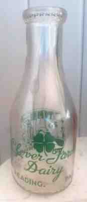 Rare 1 Qt. Clover Farms Dairy Milk Bottle READING, PA With Milk Truck on Back