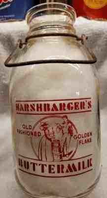 NICE GRAPHICS HARSHBARGERS BUTTERMILK HALF GALLON JAR w BAIL HANDLE ALTOONA PA