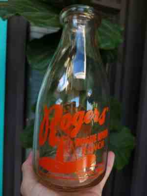 Vtg Rogers Rouge River Ranch Medford Oregon Ginger Rogers 1 Quart Milk Bottle