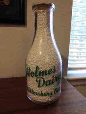 Tall Round Green Quart Holmes Dairy Milk Bottle Millersburg, Ohio