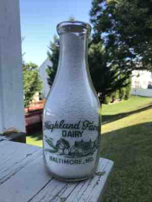 QUART HIGHLAND FARMS DAIRY BALTIMORE MD MARYLAND ACL Milk Bottle NICE Scarce