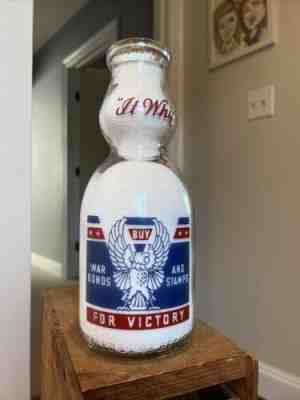 Pyro Cream Top Quart WWII War Slogan Milk Bottle - Warren Sanitary - OH Ohio