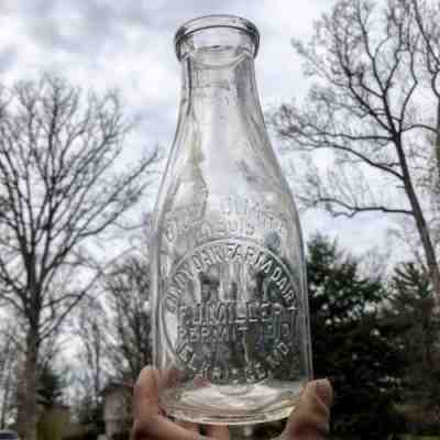 Qt Milk Bottle Shady Oak Farm Dairy F J Miller Permit 1010 Elkridge MD Howard Co