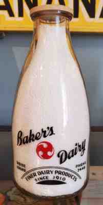 BAKER'S DAIRY BOISE IDAHO WAR SLOGAN USA WASHINGTON LINCOLN STAMPS MILK BOTTLE