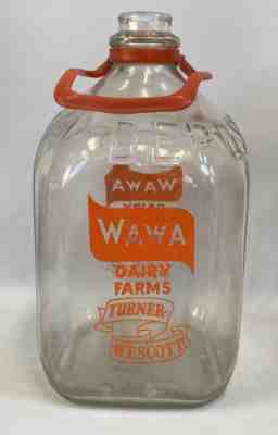 Vintage WAWA Dairy Farms One Gallon Milk Jug Bottle Turner-Wescott Orange Handle