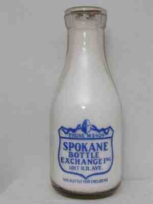 TRPQ Milk Bottle Spokane Bottle Exchange Dairy 1017 Railroad Ave Spokane WA 1938