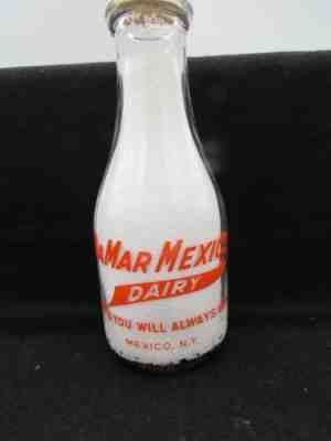 Rare Vintage DaMar Mexico Dairy New York Round Pyro Quart Milk Bottle Martin's