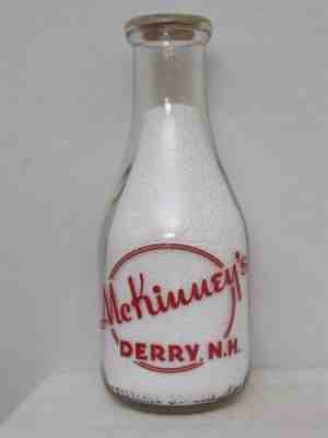 TRPQ Milk Bottle McKinney McKinney's Dairy Elmcrest Farm Derry NH ROCKINGHAM CO