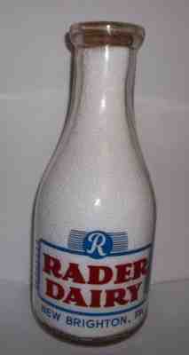 Rader Dairy New Brighton PA. Pyro Quart Milk Bottle Beaver County