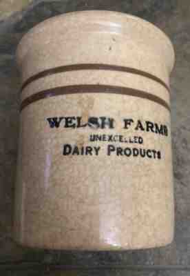 Vintage Welsh Farms Unexcelled Dairy Products Ceramic Crock Long Valley NJ