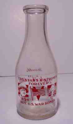 1950 Vintage Bennett Milk Bottle Ottawa Kansas Military USA Flag WWII Graphic KS