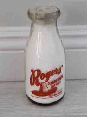 Vintage Ginger Rogers Rogue River Ranch Medford Oregon Pint Milk Bottle