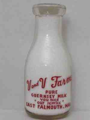 TRPP Milk Bottle V and V Farms Dairy East Falmouth MA BARNSTABLE COUNTY Guernsey