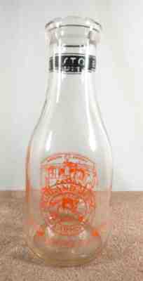 Round Quart Milk Bottle - Highland Jersey Farms Hartford, Ct w/ backside art