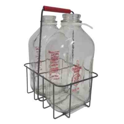 Oley Turnpike Dairy PA Vintage 1/2 gal. Milk Bottle Set Of 2 W/ Carrier