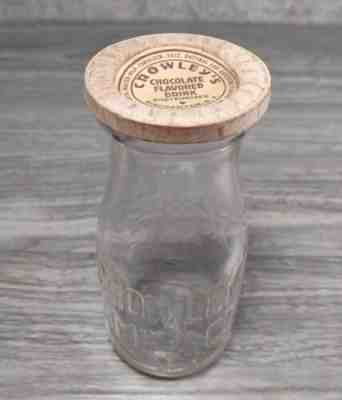 Crowley's Milk Co Binghamton NY Glass Bottle 1942? Chocolate Drink Cap VTG Rare