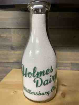 Holmes Dairy Millersburg Ohio Milk Bottle Round Quart Holmes County