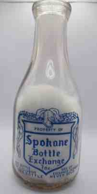 Spokane Bottle Exchange Inc., Quart Milk Bottle, Blue Pyro, Spokane, WA, Rhyme