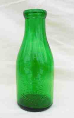 Rare Emerald Green Langs Round Quart Creamery Bottle