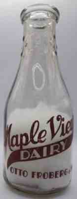 Maple View Dairy, Quart Milk Bottle, Dark Red Pyro, Lafayette, Rhode Island