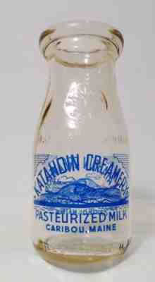 Rare Mint 1943 KATAHDIN CREAMERY Half-pint bottle w/Blue-Pyro from Caribou Maine