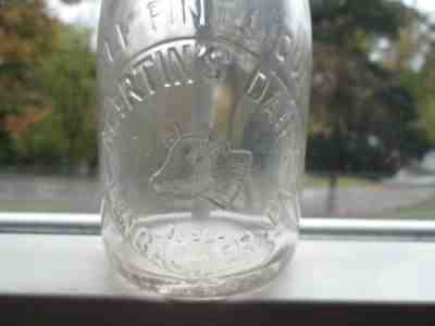 1/2 PINT MILK BOTTLE MARTIN'S DAIRY LANCASTER PA COW HEAD