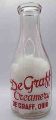 DeGraff Creamery, Quart Milk Bottle, Red Pyro, Degraff, Ohio, RMB Collectables